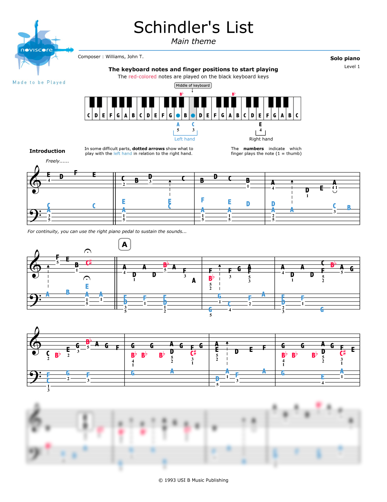 Piano sheet music Schindler's List (John Williams) | Noviscore sheets
