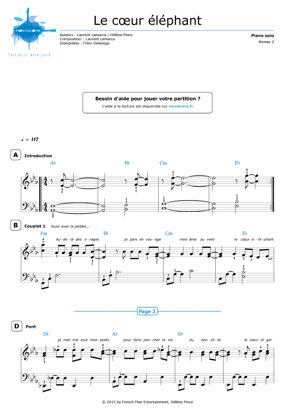 Piano sheet music Le coeur éléphant (Fréro Delavega) | Noviscore sheets