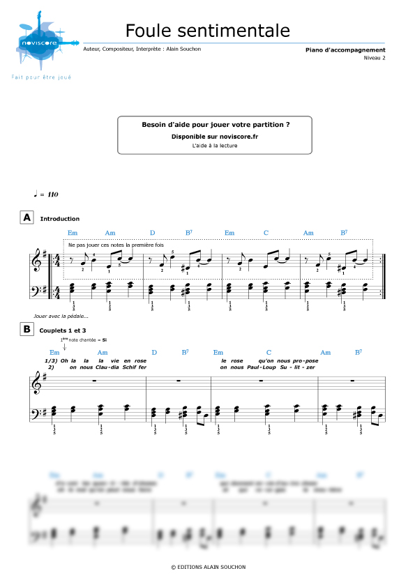 Piano sheet music Foule sentimentale (Alain Souchon) Noviscore sheets