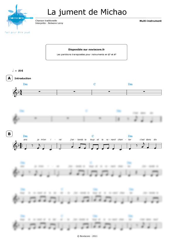 Nolwenn Leroy La Jument De Michao Paroles Other sheet music La jument de Michao - (Nolwenn Leroy) - easy sheet