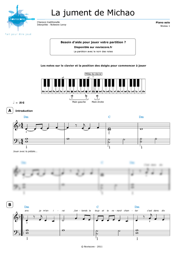 Nolwenn Leroy La Jument De Michao Paroles Piano sheet music La jument de Michao (Nolwenn Leroy) | Noviscore sheets