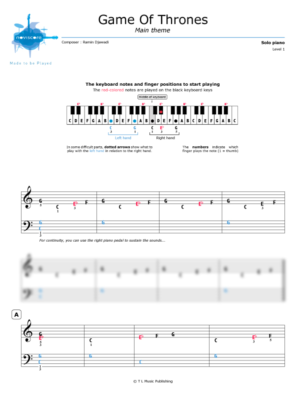 Piano Sheet Music Game Of Thrones Main Title Theme Ramin