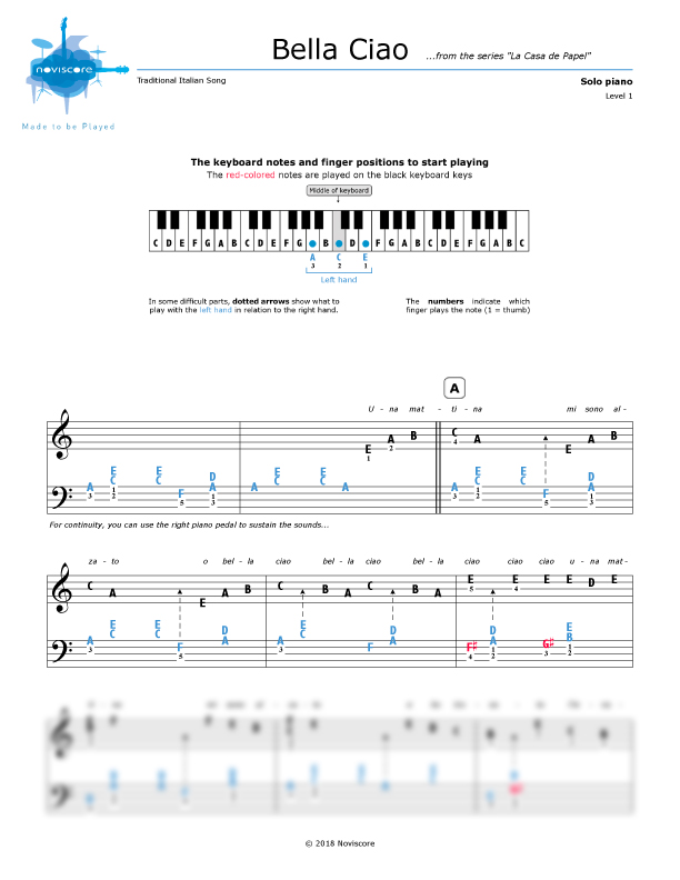 Piano sheet music Bella Ciao (Chanson traditionnelle, ) | Noviscore sheets