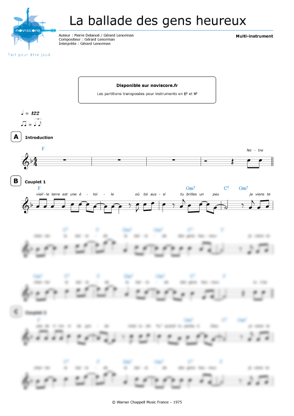 Other sheet music La ballade des gens heureux - (Gérard Lenorman ...