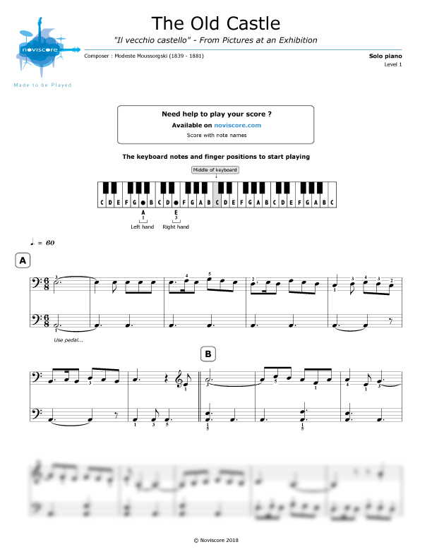 Piano sheet music The Old Castle (Modeste Moussorgski) | Noviscore sheets