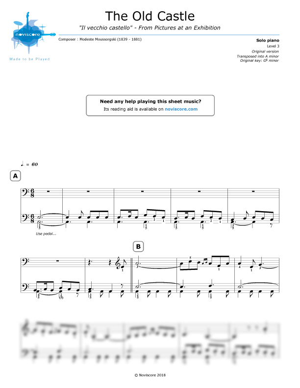 Piano sheet music The Old Castle (Modeste Moussorgski) | Noviscore sheets