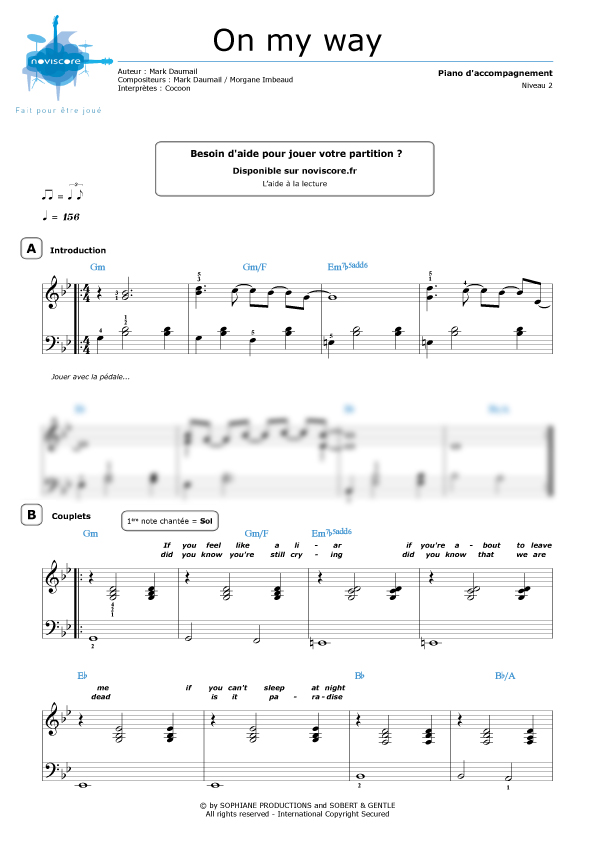 Piano sheet music On my way (Cocoon) | Noviscore sheets