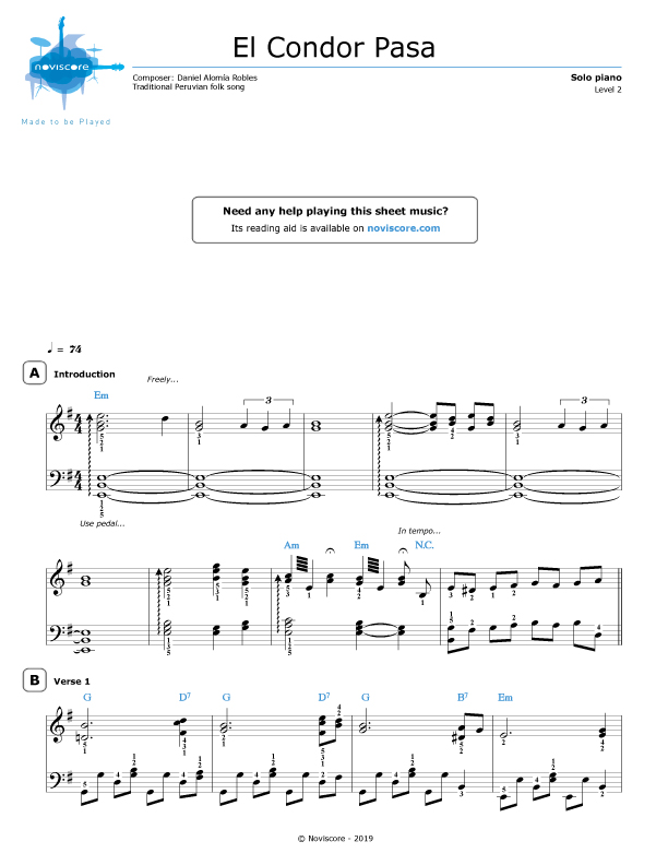 Piano sheet music El Condor Pasa Los Incas | Noviscore sheets