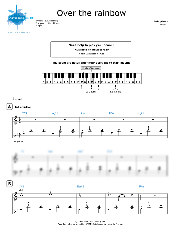 Piano sheet music Over the Rainbow (IZ) | Noviscore sheets