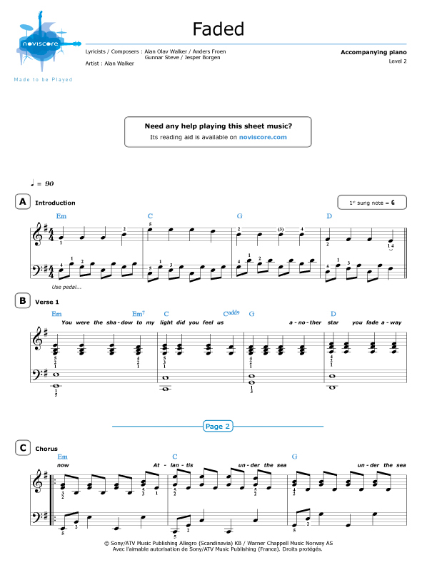 Piano Sheet Music Faded Alan Walker Noviscore Sheets - faded piano sheet music roblox