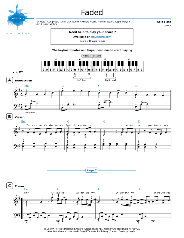 Faded Easy Piano Sheet Music Free Printable