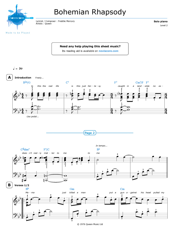 Roblox Piano Bohemian Rhapsody Sheet