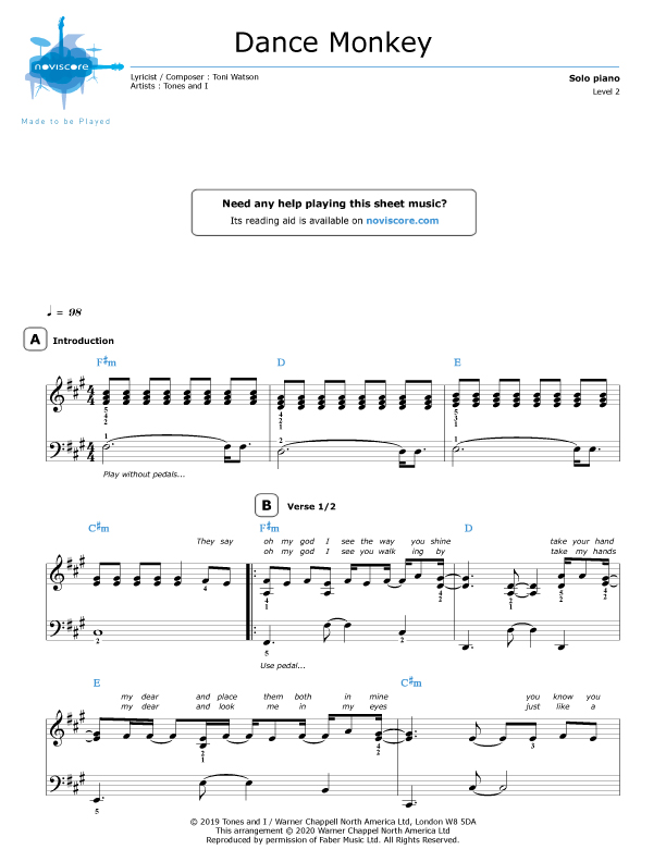 Piano Tutorial Easy Dance Monkey Piano Sheet Music Easy