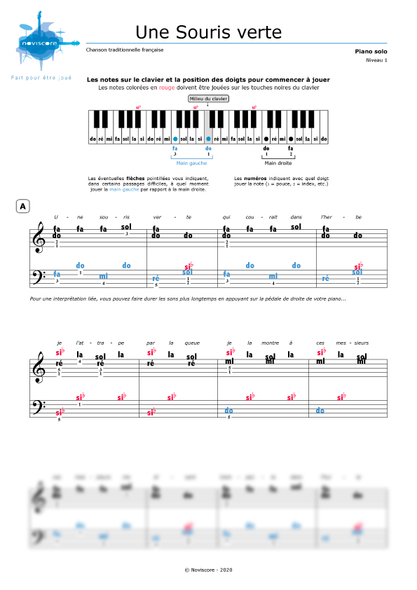 Une Souris Verte Piano Do Re Mi Piano sheet music Une Souris Verte (Chanson pour enfants) | Noviscore