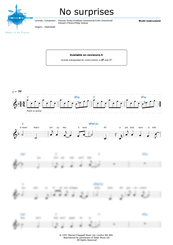 Other sheet music No surprises - (Radiohead) - easy sheet music | Noviscore