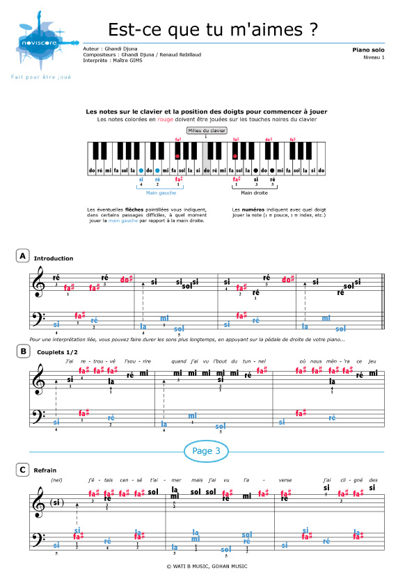 Piano sheet music Estce que tu m