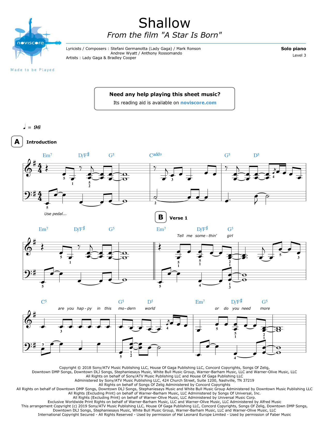 Shallow Instrument Lady Gaga Piano Chords Shallow