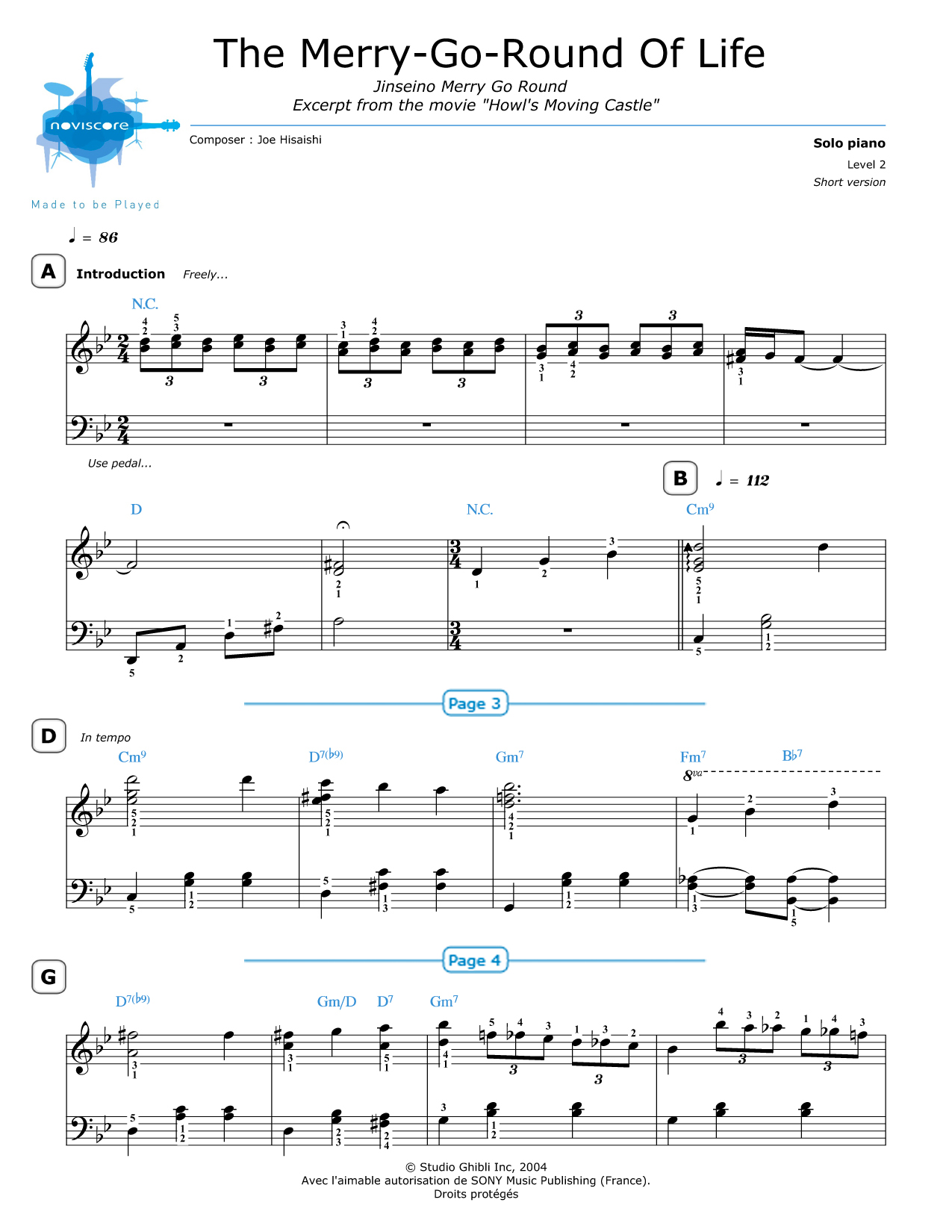 Piano sheet music The Merry-Go-Round Of Life Joe Hisaishi