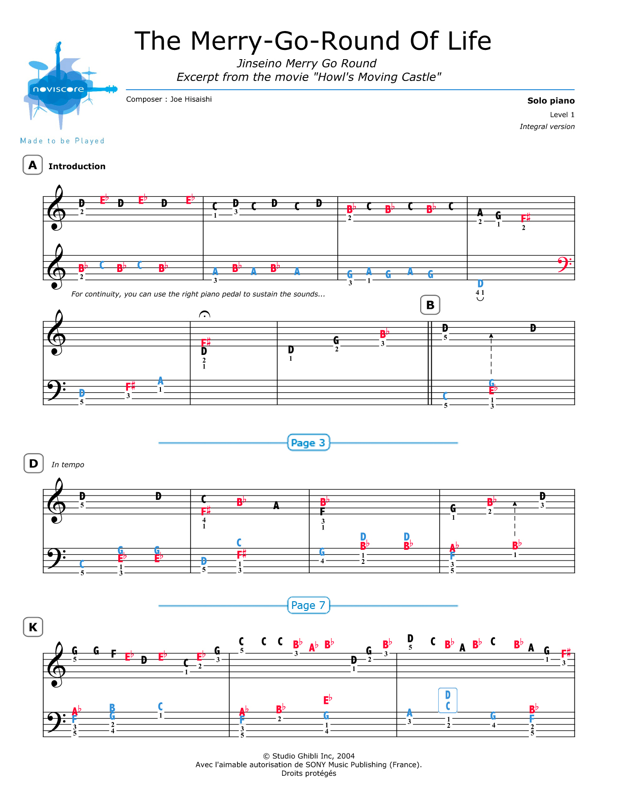 Piano sheet music The Merry-Go-Round Of Life Joe Hisaishi