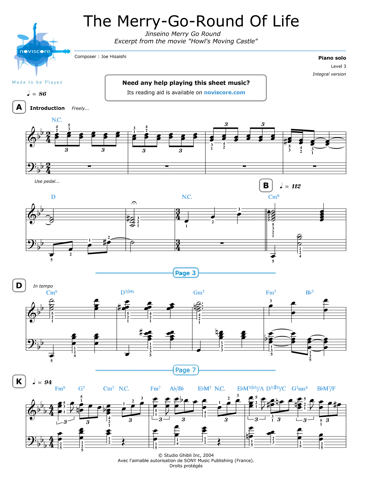 Piano sheet music The Merry-Go-Round Of Life Joe Hisaishi