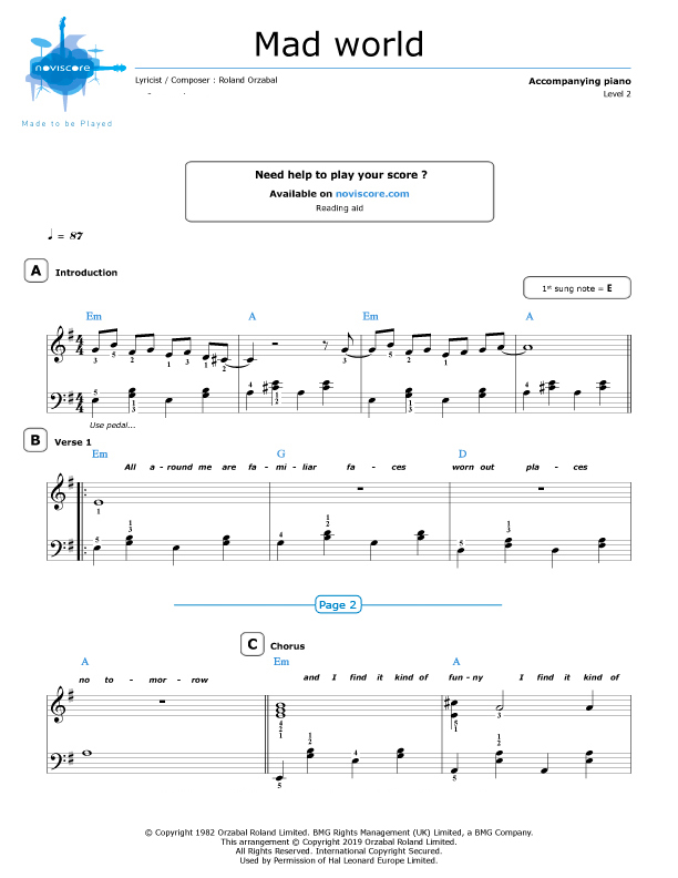gary jules mad world piano notes gary jules mad world piano notes