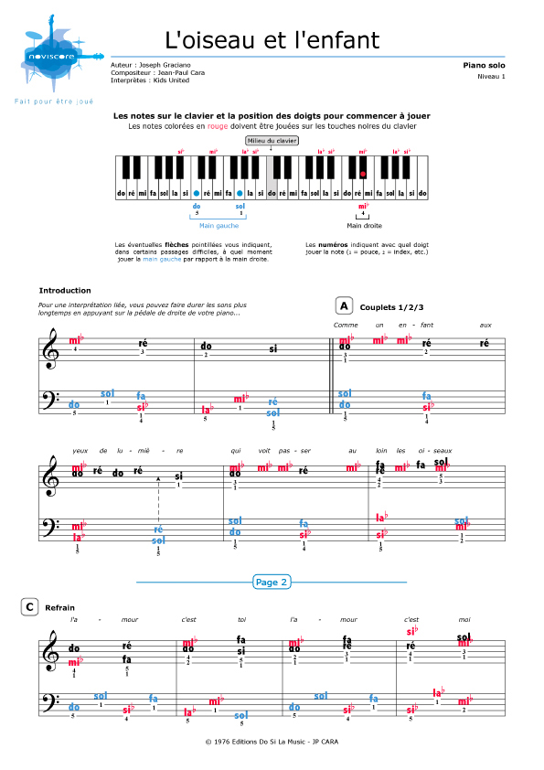 Piano Sheet Music Loiseau Et Lenfant Kids United
