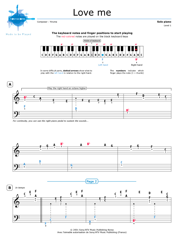 Piano sheet music Love Me (Yiruma) | Noviscore sheets
