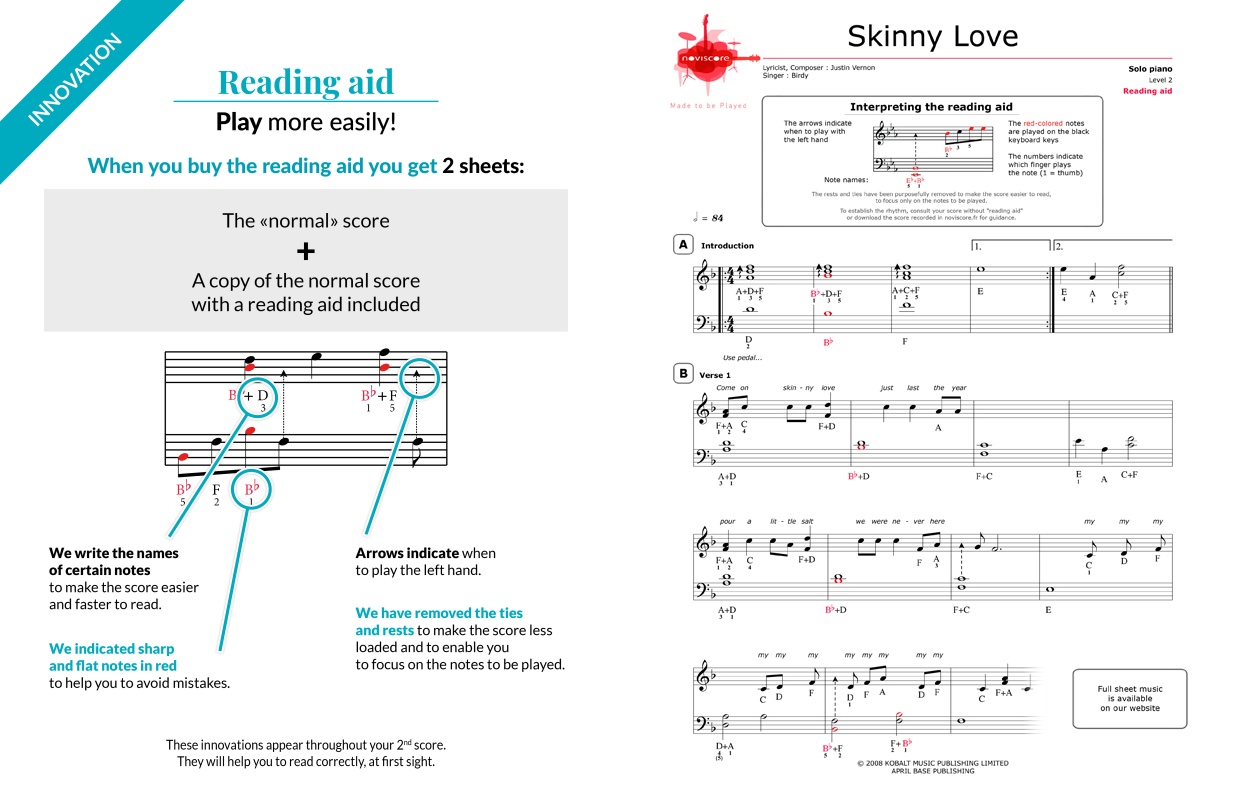 Free Piano Sheet Music Skinny Love Birdy Noviscore Sheets
